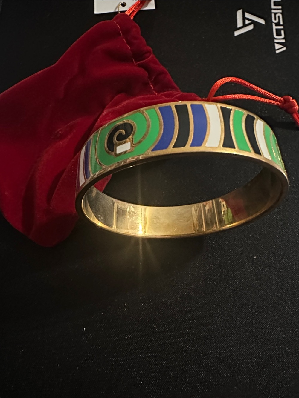 Gold-Tone Multicolor Enamel Bangle Bracelet - Green & Blue
#73